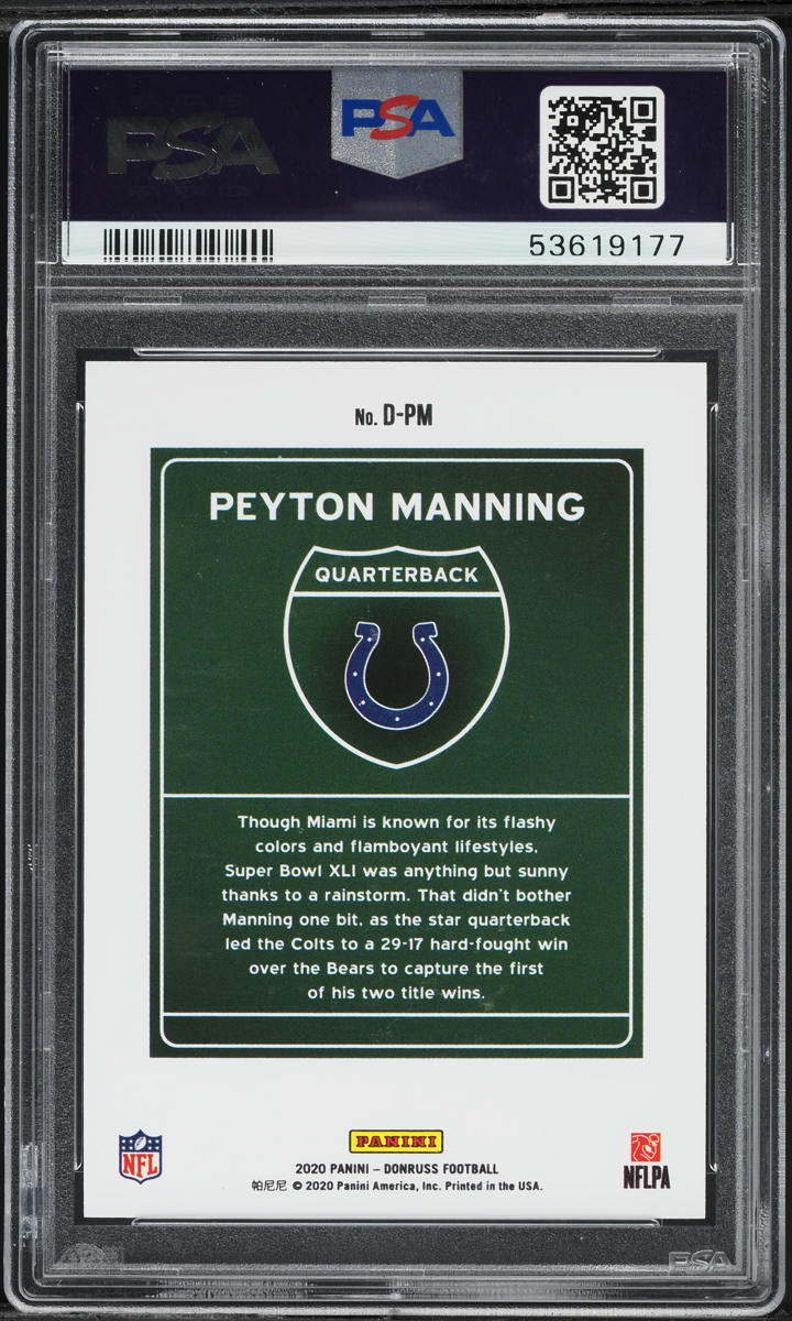 2020 Donruss Downtown Peyton Manning #D-PM PSA 9 MINT
