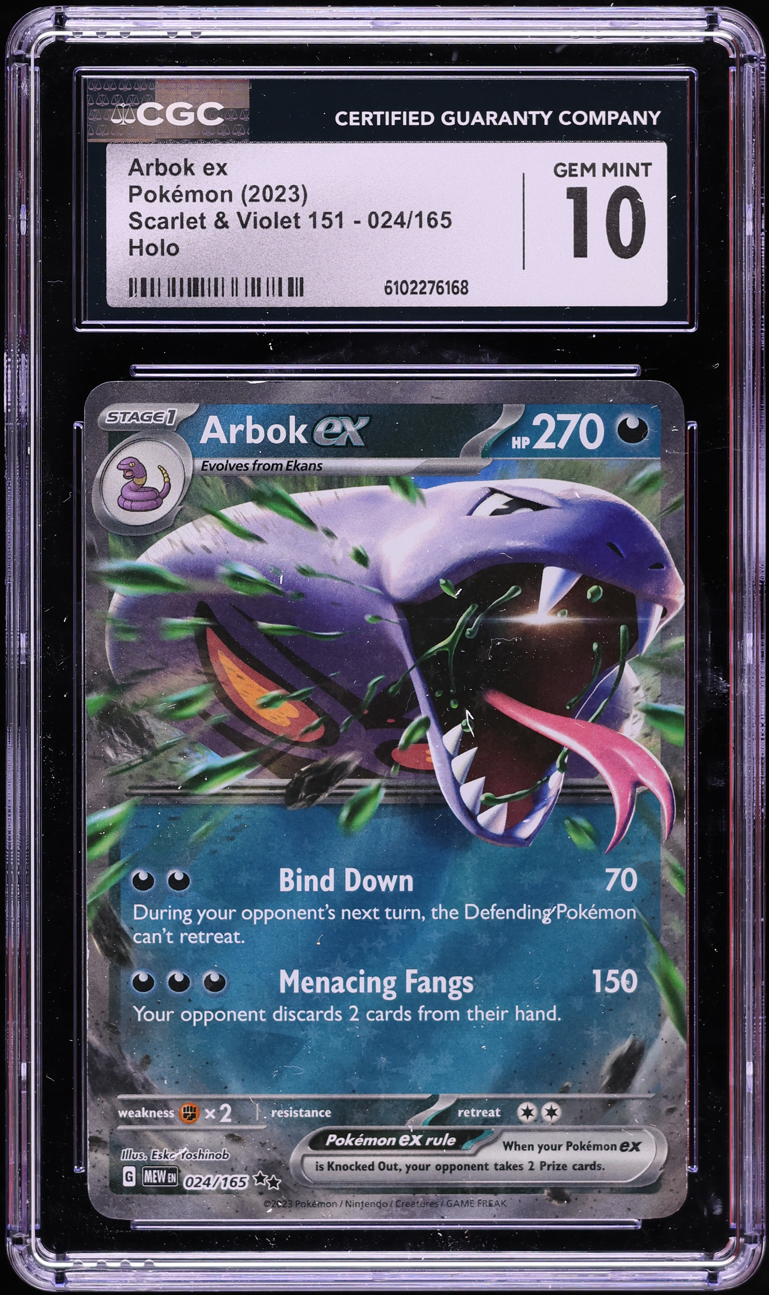 2023 Pokemon Scarlet & Violet 151 Holo Arbok ex #24 CGC 10 GEM MINT