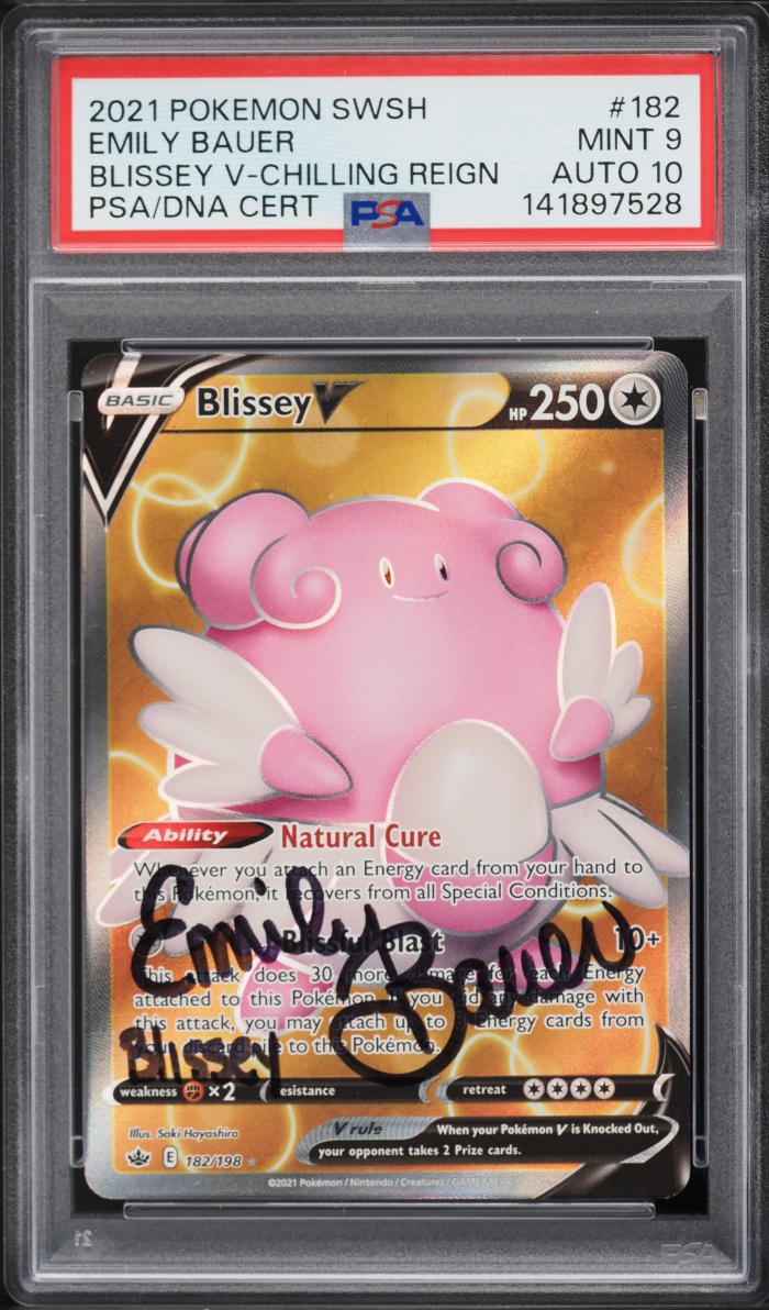 2021 Pokemon Sword & Shield Chilling Reign Blissey V Emily Bauer AUTO DNA 10 #182 PSA 9 MINT