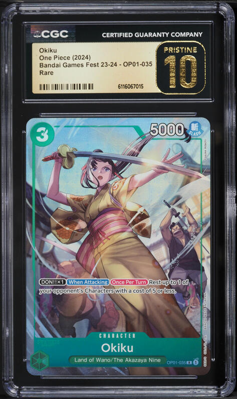 閃光将軍オウキ トレーディングカード 003 2024 One Piece Bandai Games Fest '23 Okiku #OP01-035 CGC 10 GEM