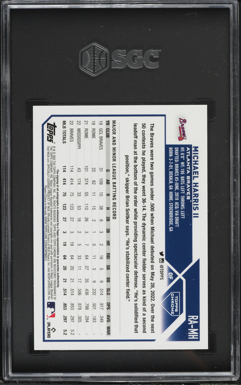 2023 Topps Chrome Purple Refractor Michael Harris II ROOKIE AUTO /250 #RA-MH SGC 9.5 MINT+