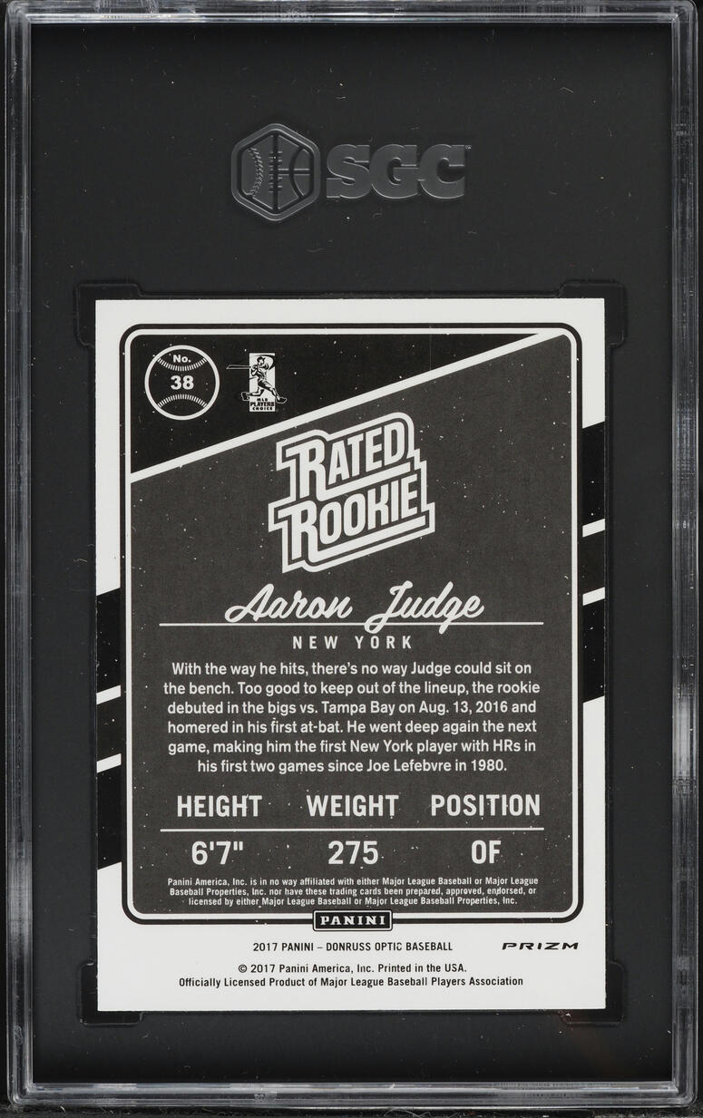 2017 Donruss Optic Holo Prizm Aaron Judge ROOKIE #38 SGC 9.5 MINT+