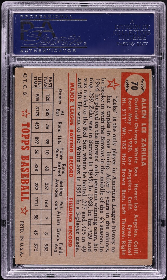 1952 Topps Al Zarilla #70 PSA 4 VGEX