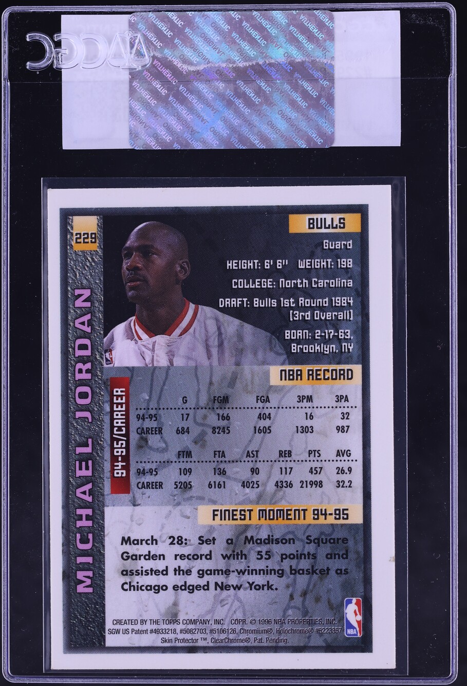 1995 Finest Basketball Michael Jordan #229 CGC AUTH