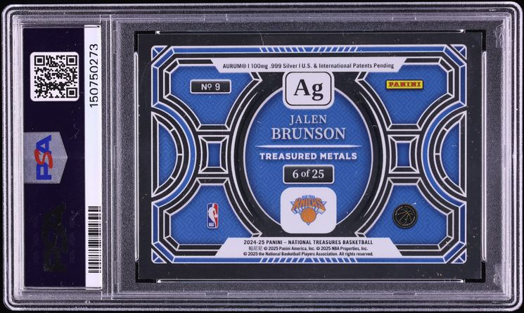 2024 National Treasures Treasured Metals Jalen Brunson /25 #9 PSA 8 NM-MT