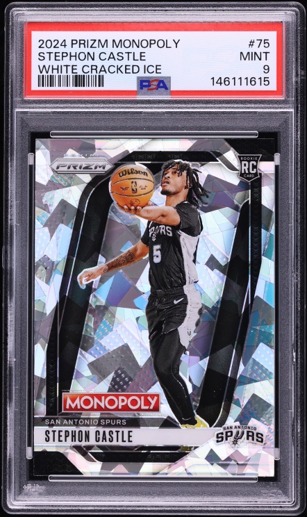 2024 Panini Prizm Monopoly White Cracked Ice Stephon Castle ROOKIE #75 PSA 9 MINT