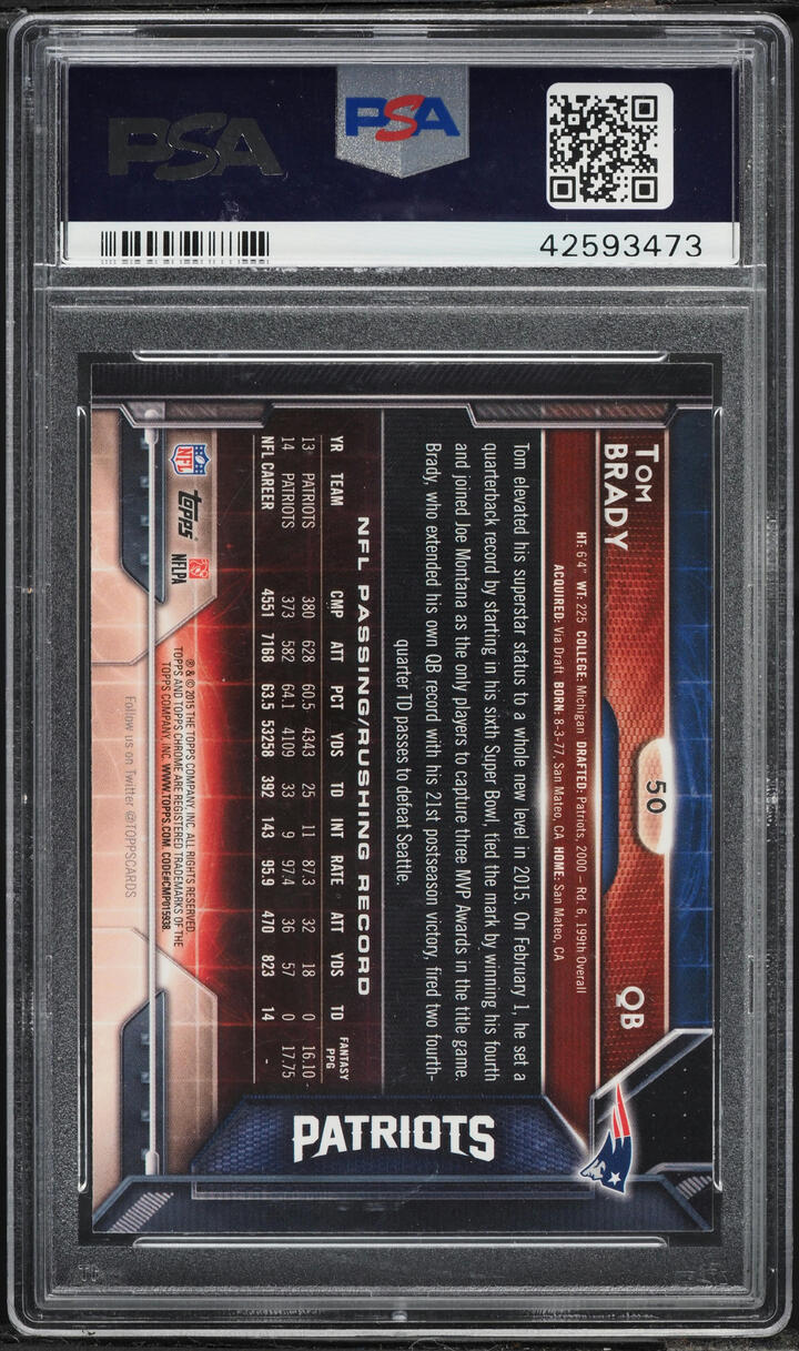 2013 Topps Chrome White Jersey Refractor Tom Brady #50 PSA 10 GEM MINT