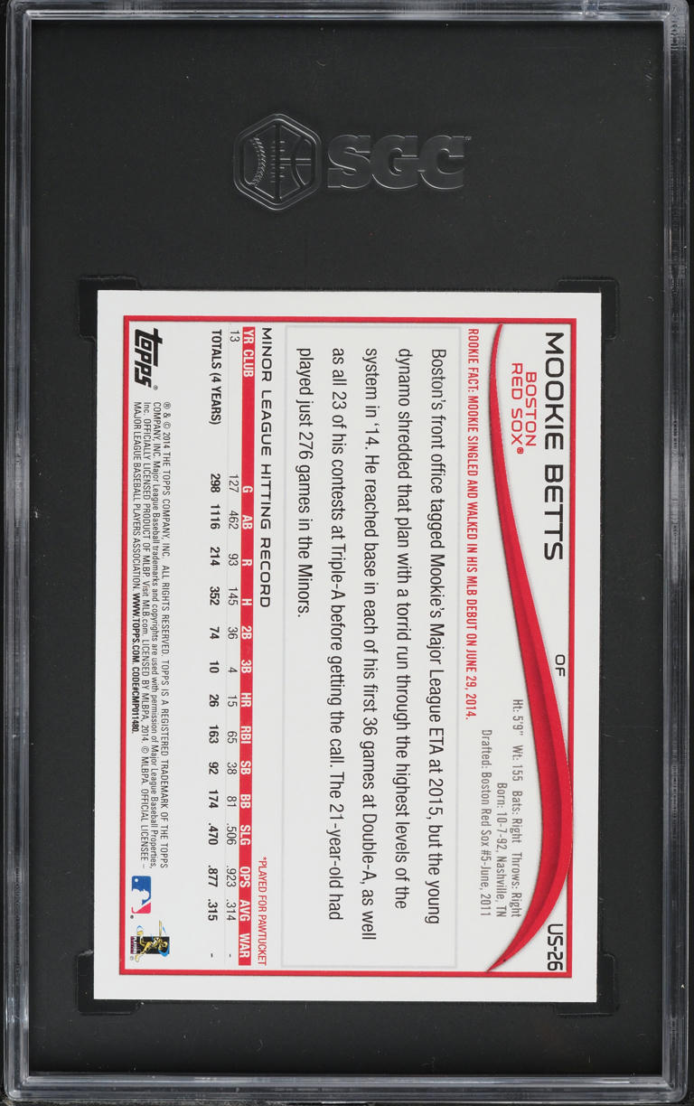 2014 Topps Update Batting Mookie Betts ROOKIE #US-26 SGC 9.5 MINT+