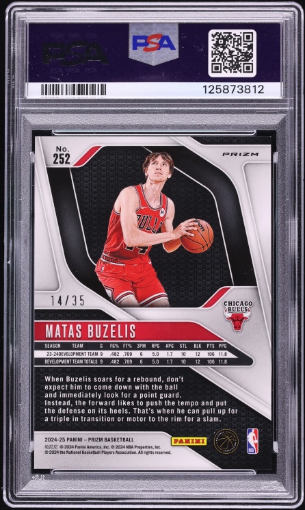 2024 Panini Prizm Blue Shimmer FOTL Matas Buzelis ROOKIE JERSEY # 14/35 #252 PSA 9 MINT