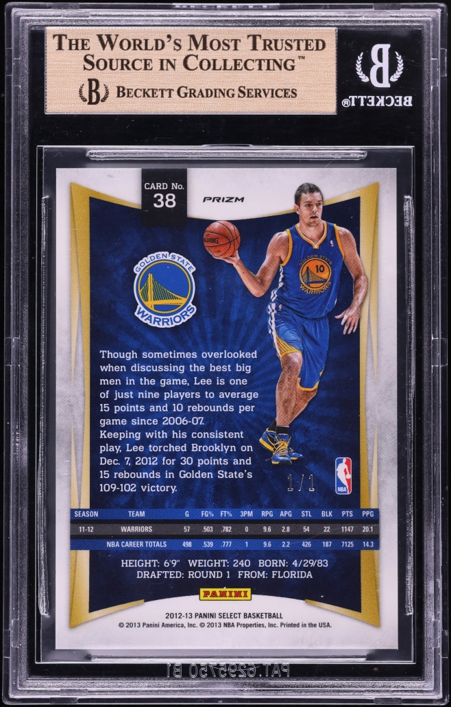 2012 Select Prizm Black David Lee 1/1 #38 BGS 9.5 GEM MINT - Photo 2
