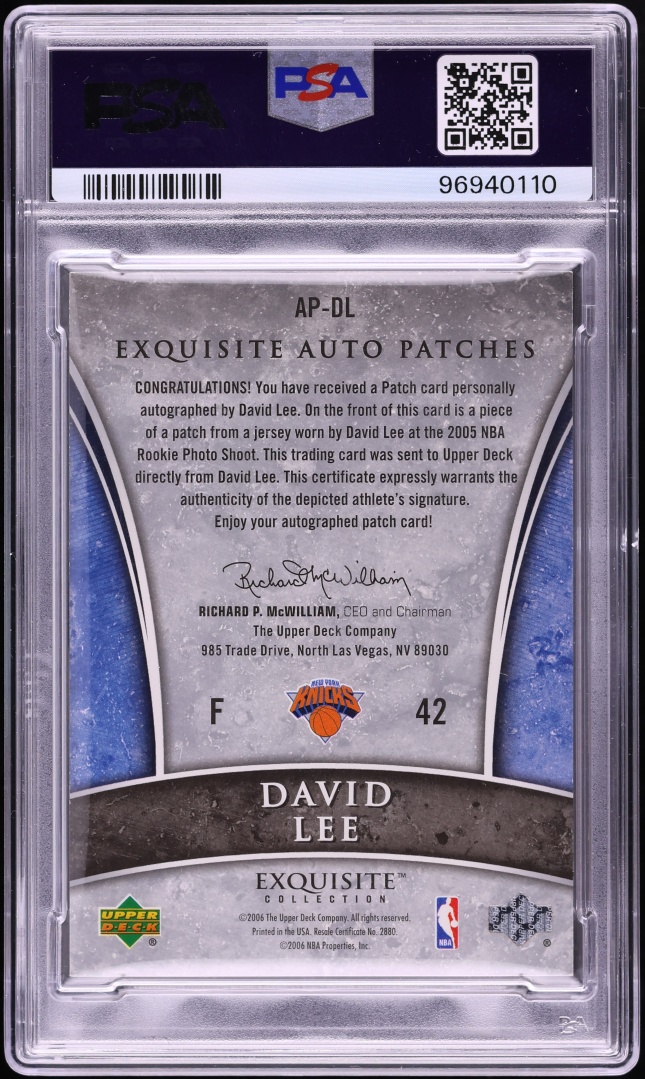 2005 Exquisite Collection David Lee ROOKIE PATCH AUTO JERSEY # 42/100 #AP-DL PSA 7 NRMT - Photo 2