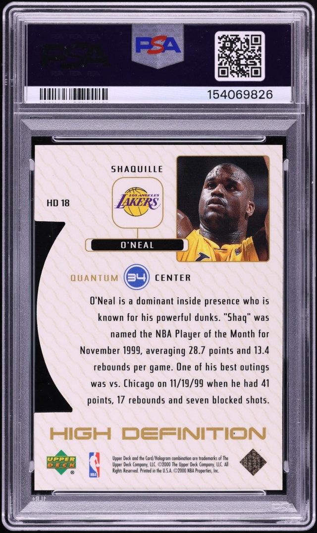 1999 Upper Deck High Definition Level 2 Shaquille O'Neal /25 #HD18 PSA 7 NRMT - Photo 2