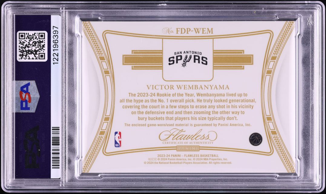 2023 Panini Flawless Victor Wembanyama ROOKIE PATCH /20 #FDP-WEM PSA 10 GEM MINT - Photo 2