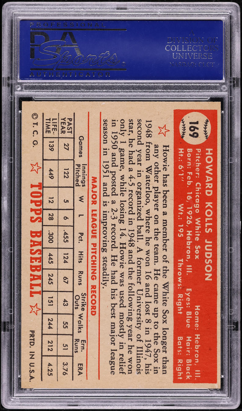 1952 Topps Howie Judson #169 PSA 8 NM-MT