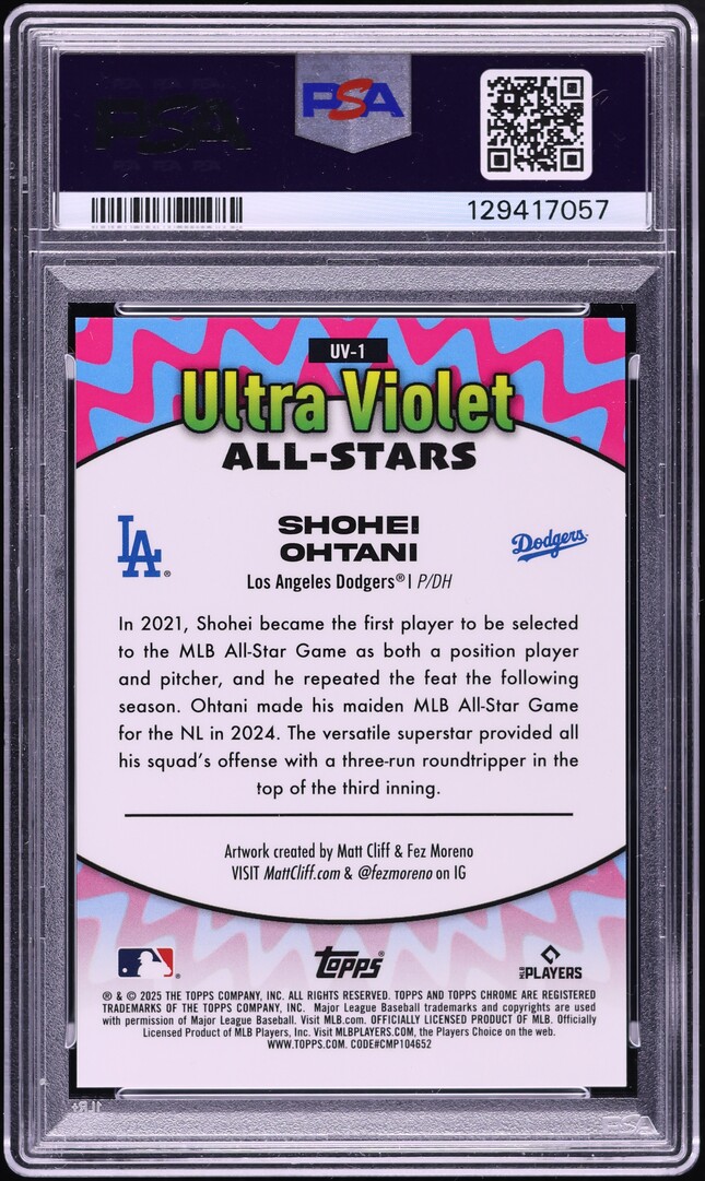2025 Topps Chrome Ultraviolet All-Stars Black Refractor Shohei Ohtani /10 #UV1 PSA 10 GEM MINT