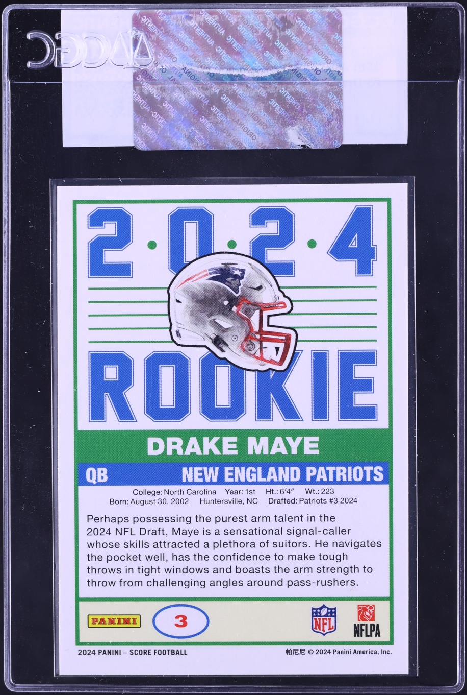 2024 Score 35th Anniversary Drake Maye ROOKIE #3 CGC AUTH