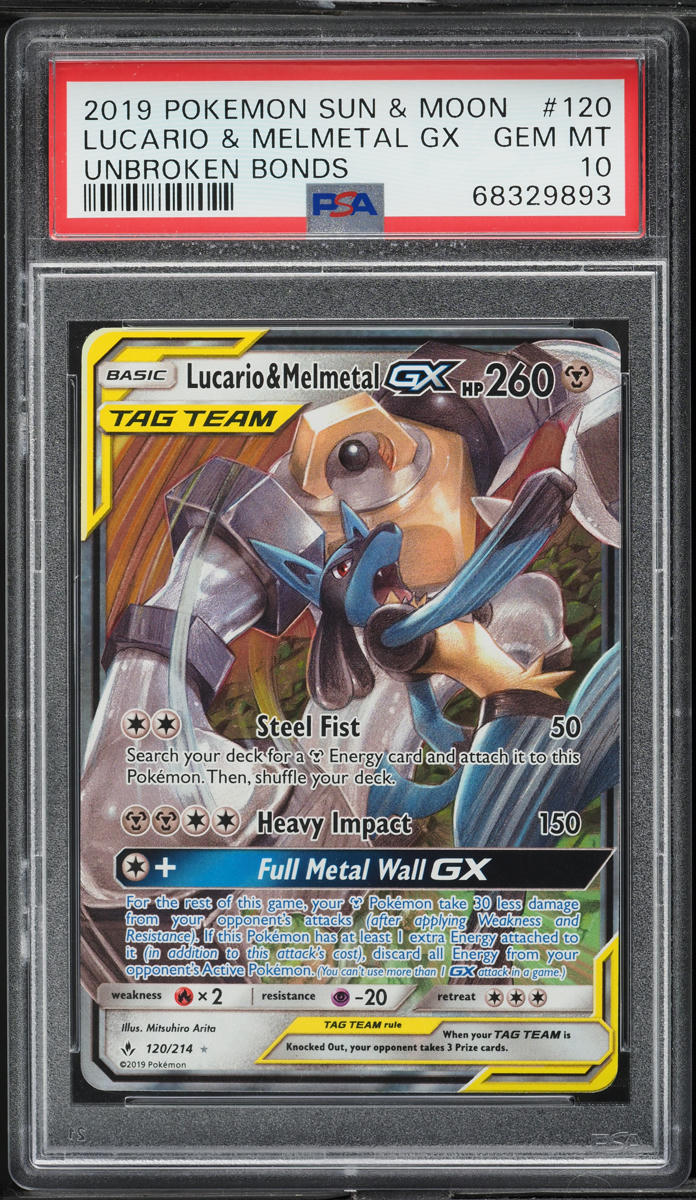 2019 Pokemon SM Unbroken Bonds Lucario & Melmetal GX #120 PSA 10 GEM MINT