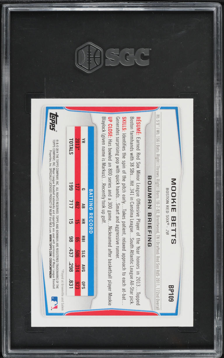2014 Bowman Mookie Betts PROSPECT #BP109 SGC 6 EXMT