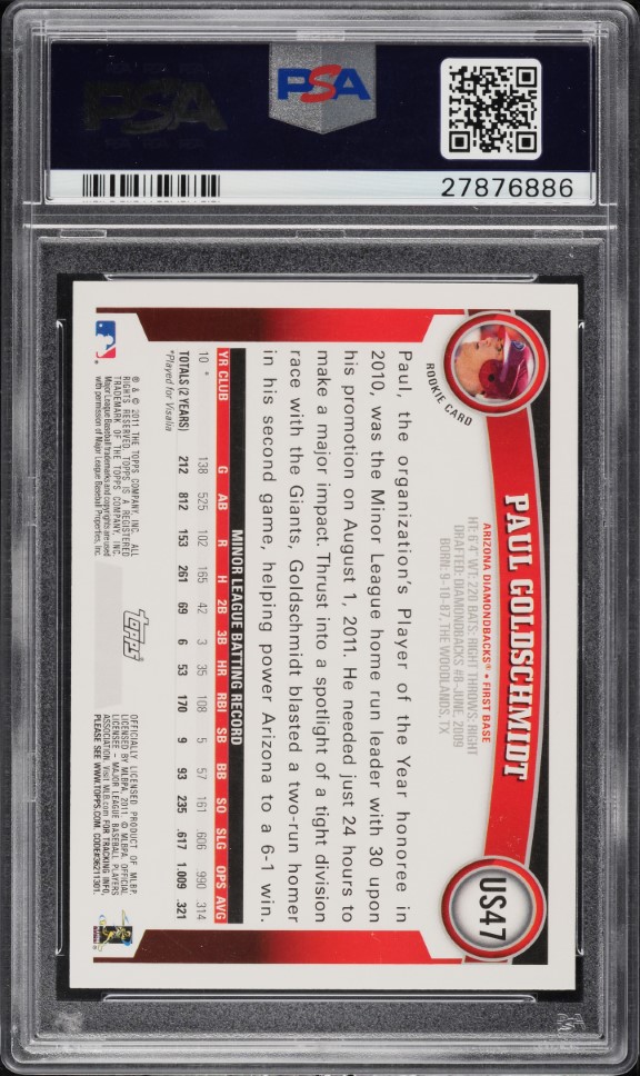 2011 Topps Update Diamond Anniversary Paul Goldschmidt ROOKIE #US47 PSA 10 GEM MINT