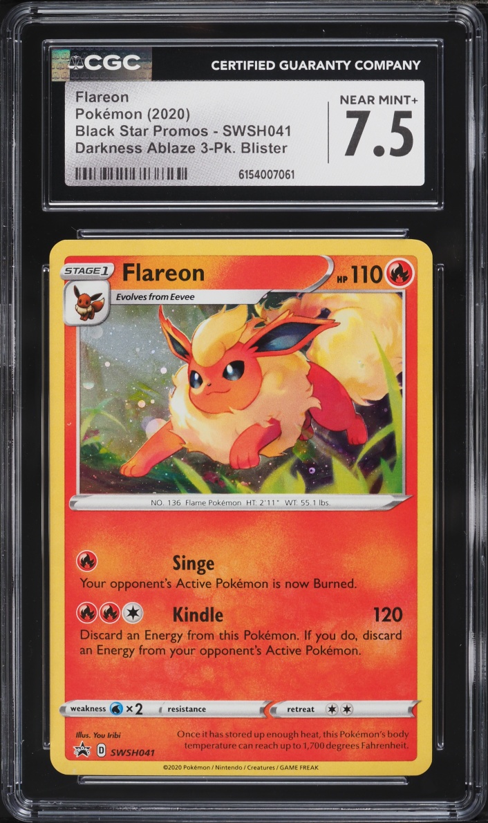 2020 Pokemon Sword & Shield Promo Darkness Ablaze Holo Flareon #SWSH041 CGC 7.5 NRMT+