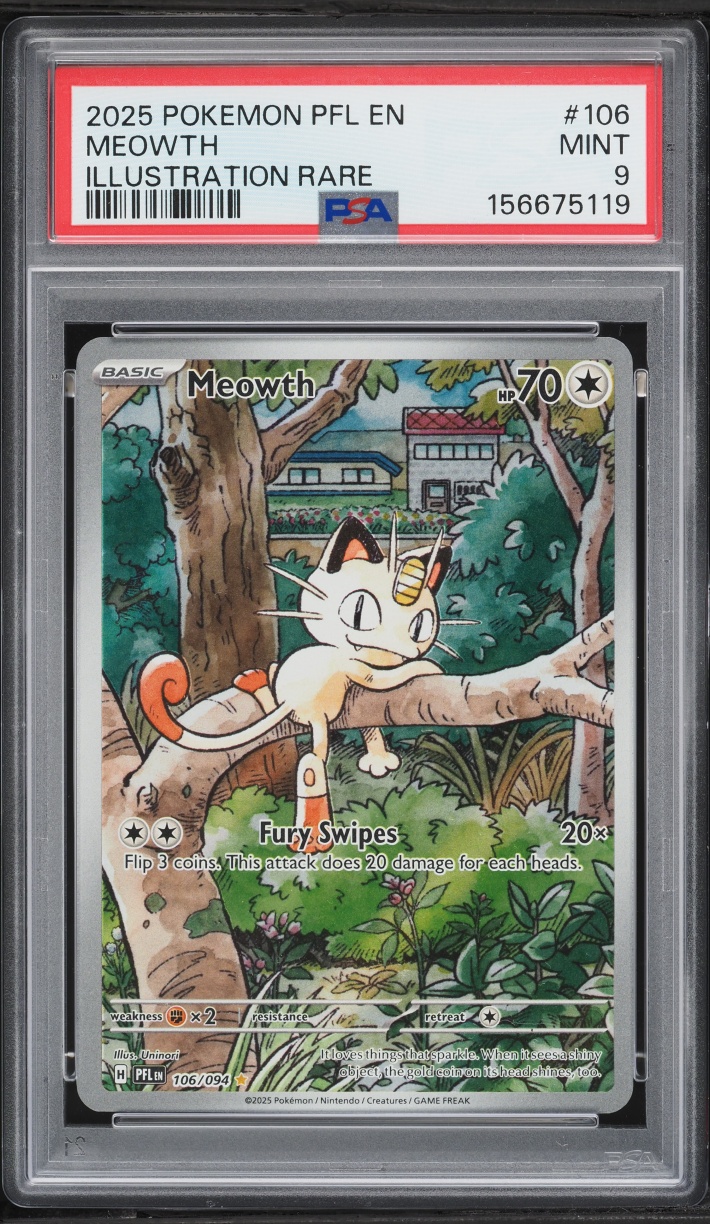 2025 Pokemon Mega Evolution Phantasmal Flames IR Meowth #106 PSA 9 MINT