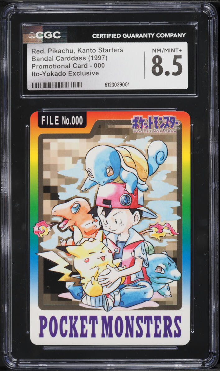 1997 Pokemon Japanese Pocket Monsters Carddass Red, Pikachu, Kanto Starters #000 CGC 8.5 NM-MT+