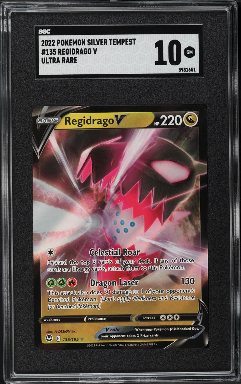2022 Pokemon Sword & Shield Silver Tempest Regidrago V #135 SGC 10 GEM MINT