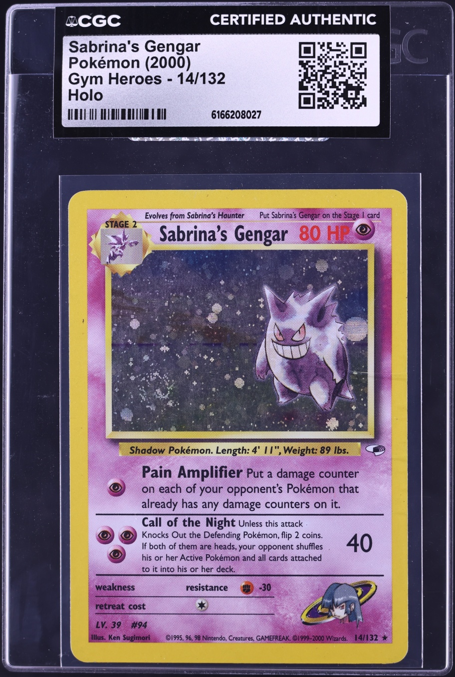 2000 Pokemon Gym Heroes Holo Sabrina's Gengar #14 CGC AUTH