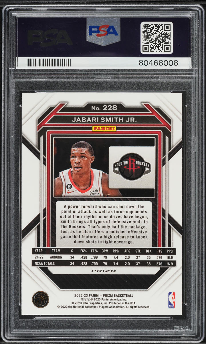 2022 Panini Prizm Red Ice Jabari Smith Jr. ROOKIE #228 PSA 10 GEM MINT
