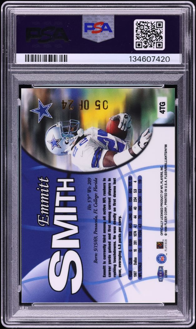 1998 Fleer Brilliants 24 Karat Gold Emmitt Smith /24 #4TG PSA 7 NRMT - Photo 2