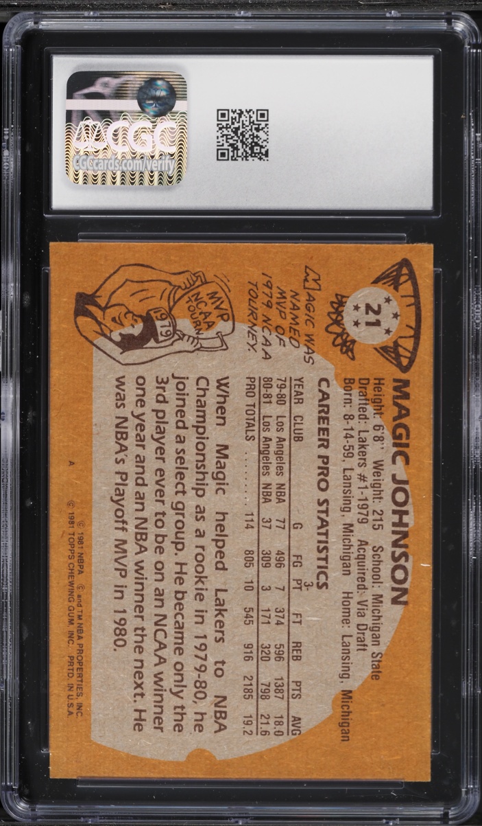 1981 Topps Basketball Magic Johnson #21 CGC 6 EXMT