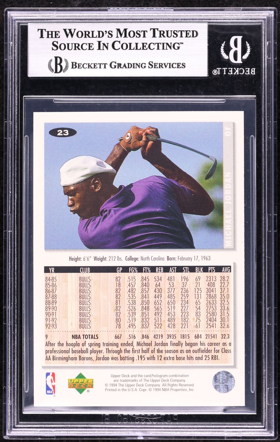 1994 Collector's Choice Gold Signature Michael Jordan #23 BGS 8.5 NM-MT+