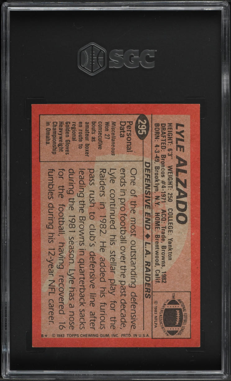 1983 Topps Football Lyle Alzado #295 SGC 8.5 NM-MT+