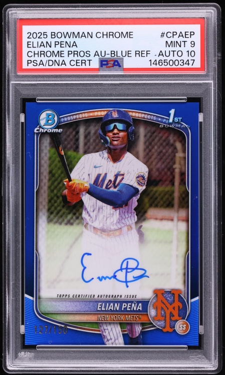 2025 Bowman Chrome Blue Refractor Elian Pena PROSPECT AUTO DNA 10 /150 #CPA-EP PSA 9 MINT