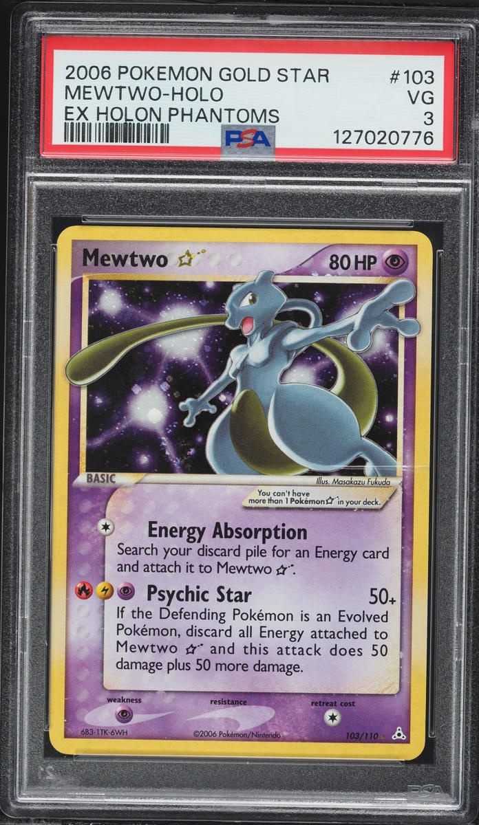 2006 Pokemon EX Holon Phantoms Holo Mewtwo Gold Star #103 PSA 3 VG