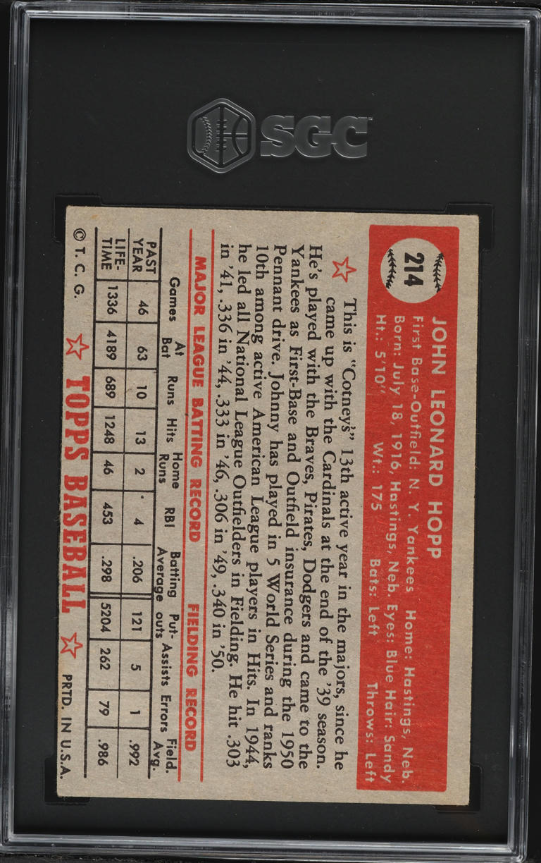 1952 Topps Johnny Hopp #214 SGC 5 EX