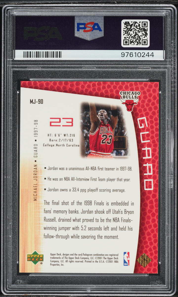 2001 Upper Deck MJ's Back 23 Karat Gold Michael Jordan /23 #MJ-90 PSA 8 NM-MT