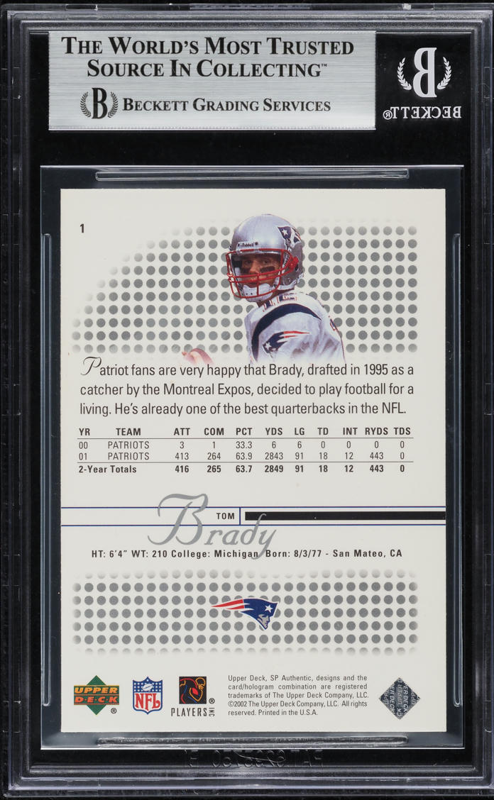 2002 SP Authentic Tom Brady #1 BGS 9 MINT