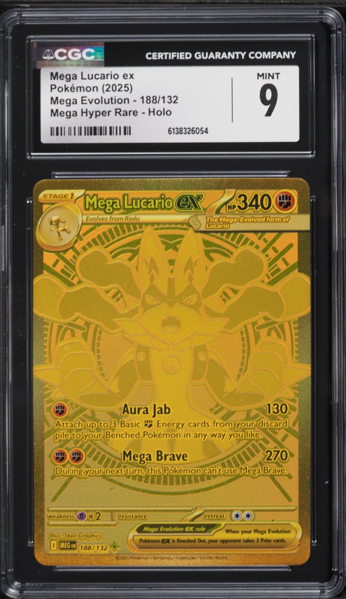 2025 Pokemon Mega Evolution Gold Rare Mega Lucario EX #188 CGC 9 MINT