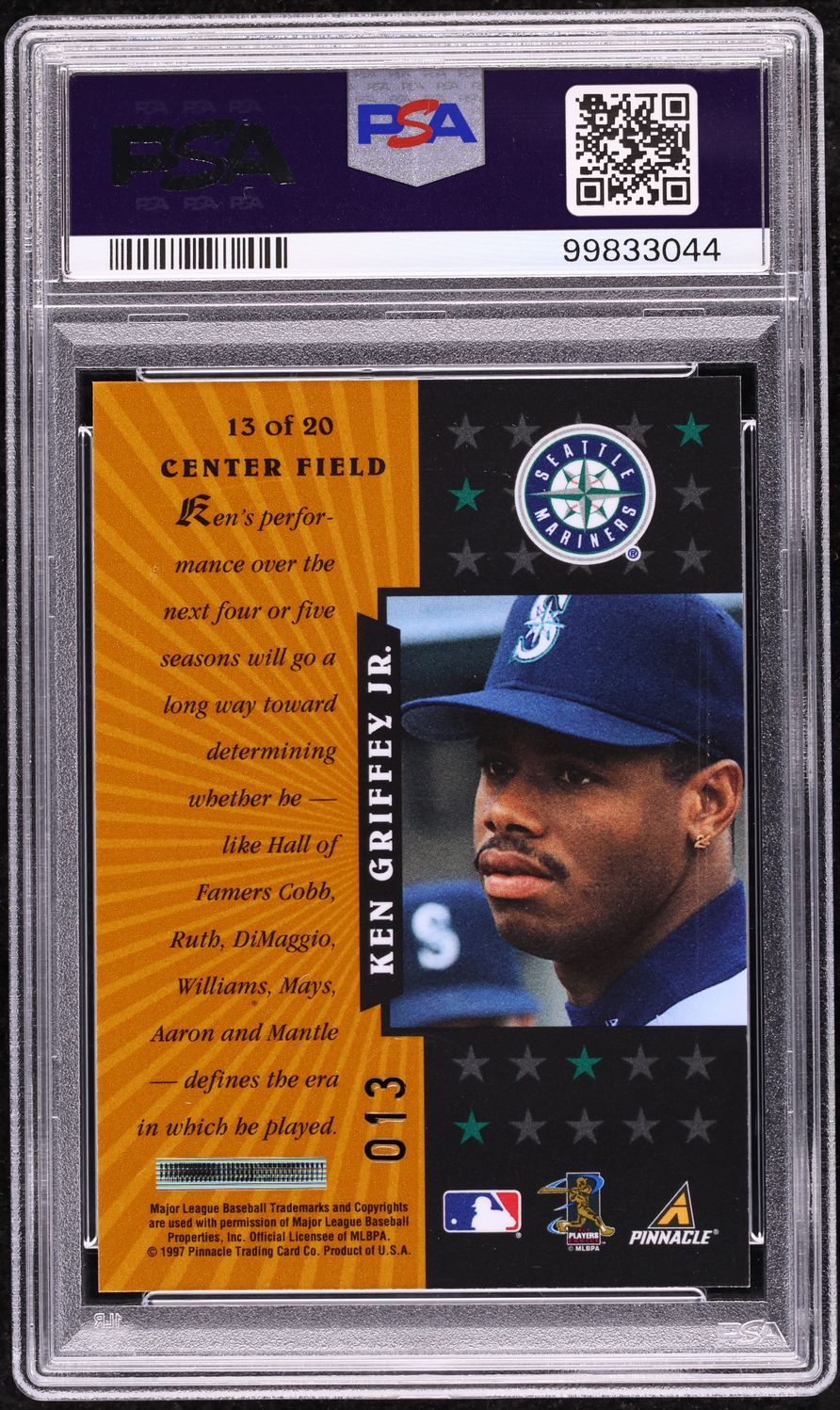 1997 Pinnacle Certified Team Mirror Gold Ken Griffey Jr. /25 #13 PSA 7 NRMT