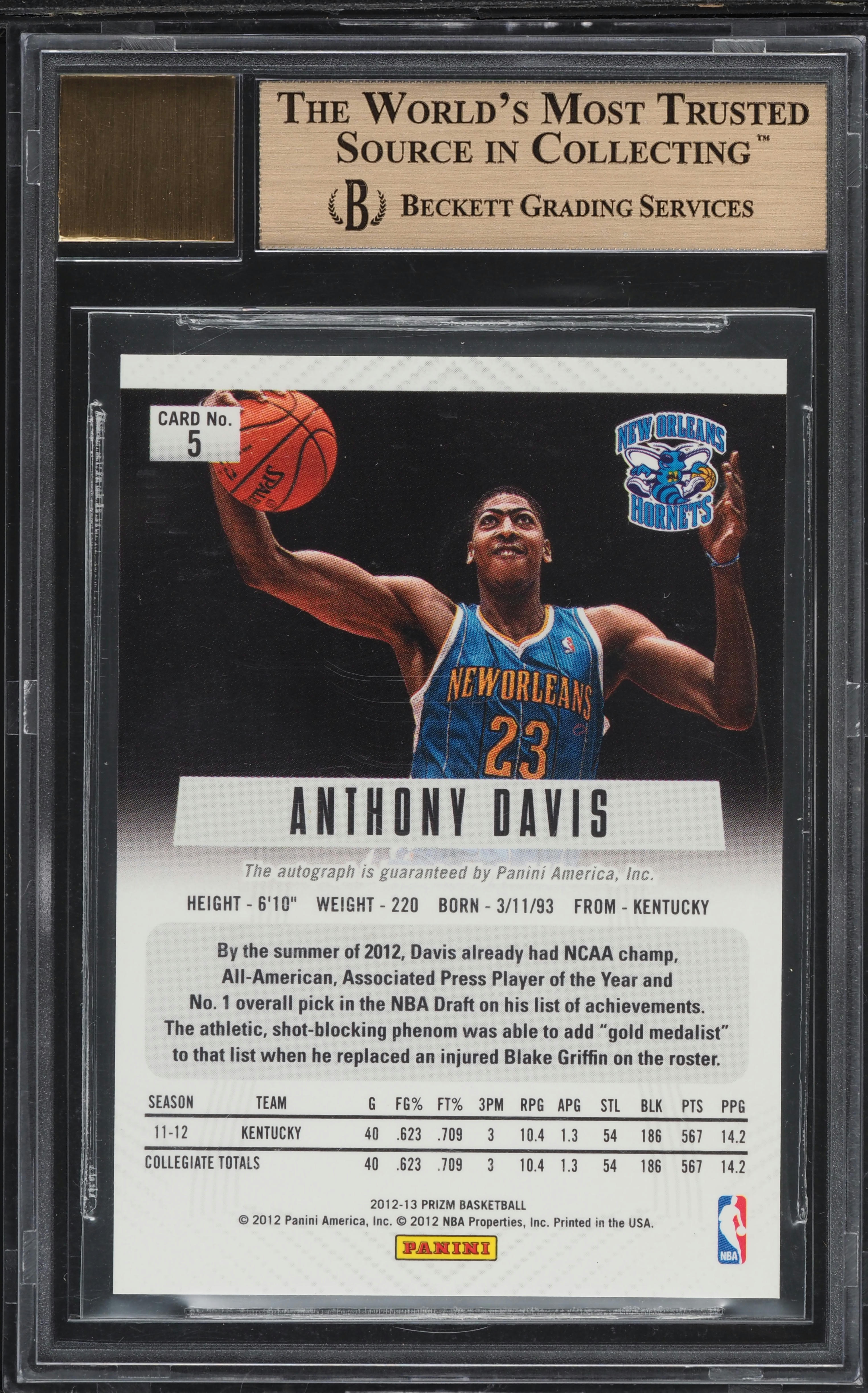 2012 Panini Prizm Anthony Davis ROOKIE AUTO #5 BGS GEM MINT on