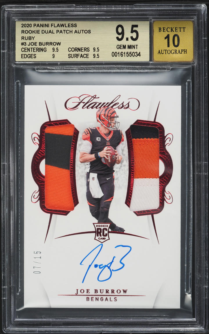 2020 Panini Flawless Ruby Joe Burrow ROOKIE PATCH AUTO /15 #RDPA-JB BGS 9.5 GEM