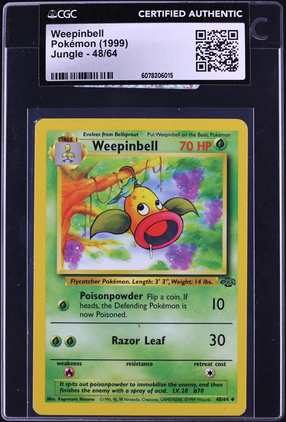 1999 Pokemon Jungle Weepinbell #48 CGC AUTH