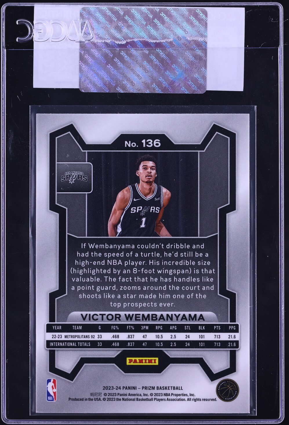 2023 Panini Prizm Victor Wembanyama ROOKIE #136 CGC AUTH