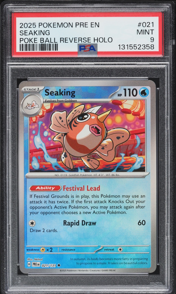 2025 Pokemon Scarlet & Violet Prismatic Evolutions Poke Ball Holo Seaking #21 PSA 9 MINT