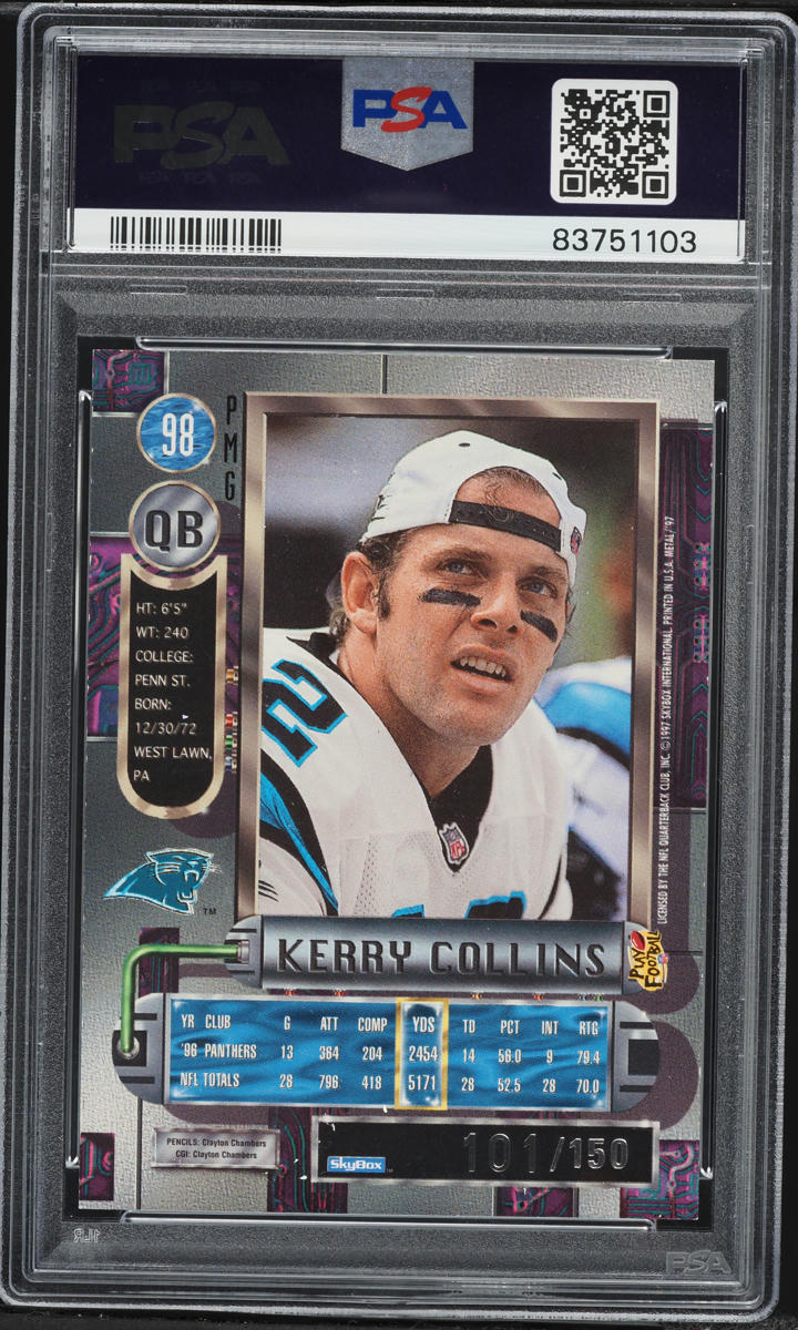 1997 Metal Universe Precious Metal Gems PMG Red Kerry Collins /150 #98 PSA 6 EXMT