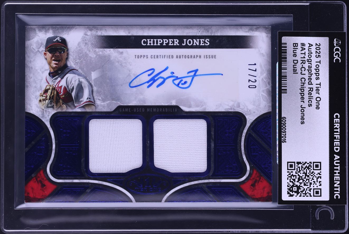 2025 Topps Tier One Blue Dual Chipper Jones PATCH AUTO /20 #AT1R-CJ CGC AUTH