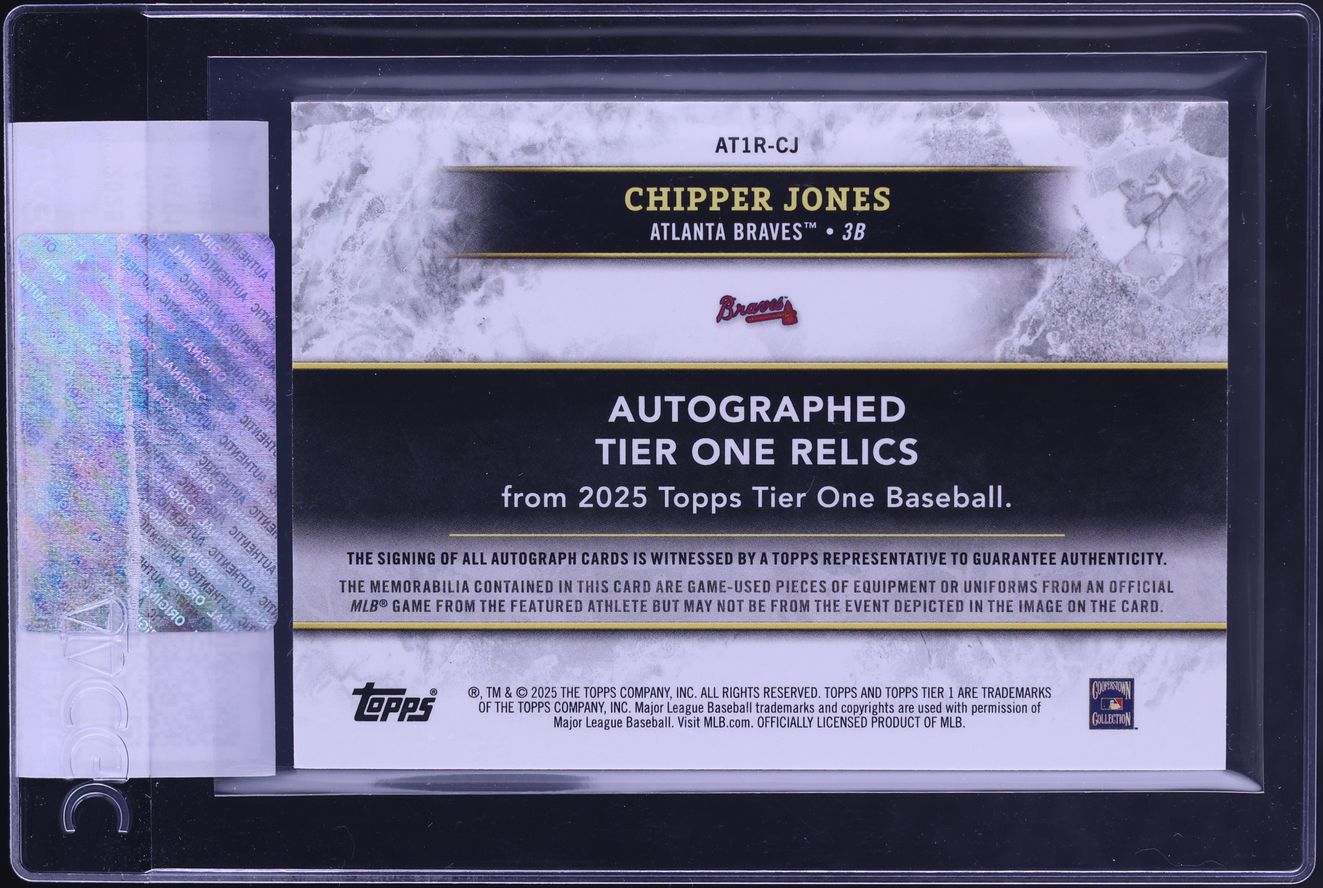 2025 Topps Tier One Blue Dual Chipper Jones PATCH AUTO /20 #AT1R-CJ CGC AUTH