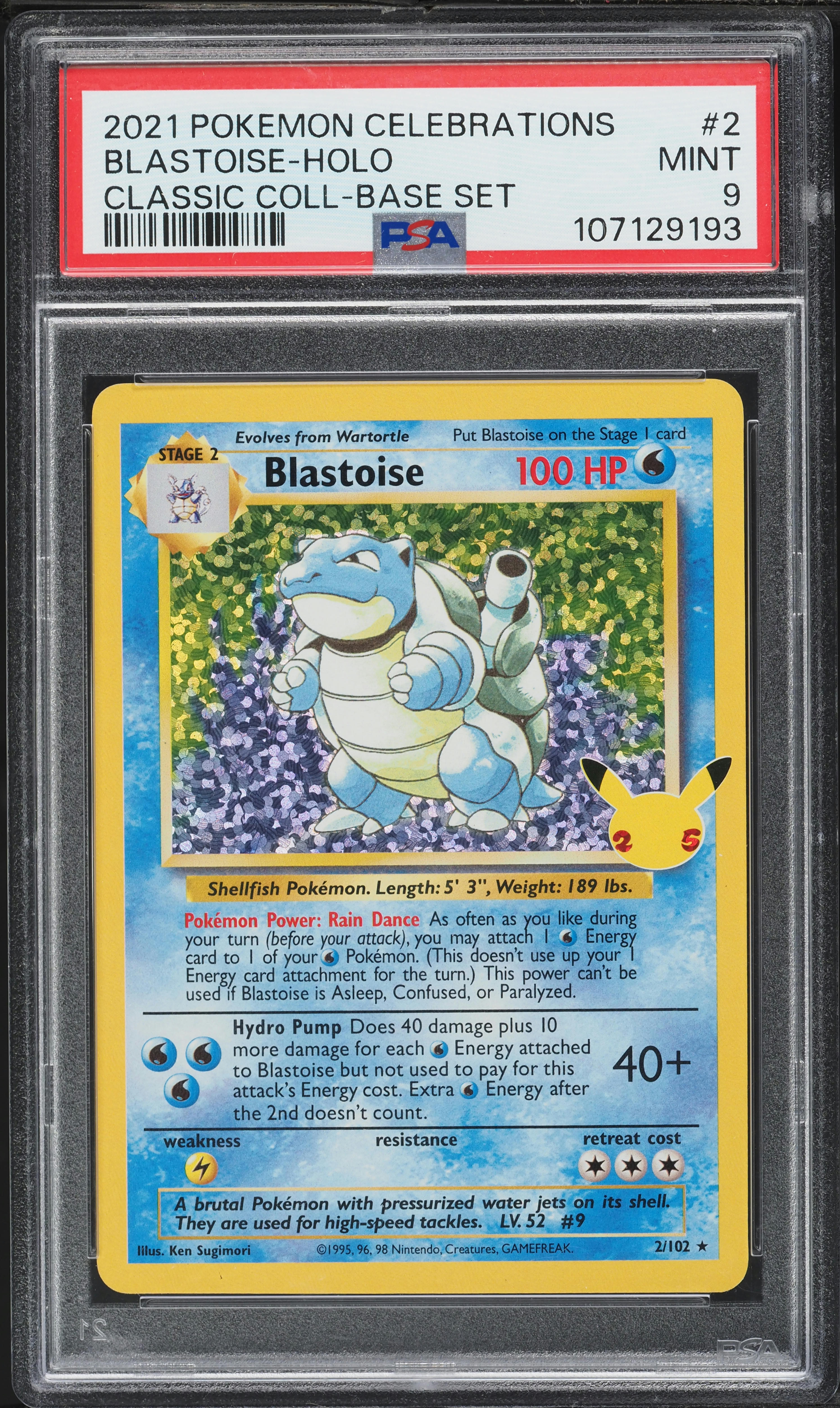 2021 Pokemon Sword & Shield Celebrations Classic Collection Holo Blastoise #2 PSA 9 MINT