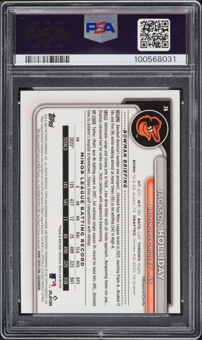 2024 Bowman Chrome Mega Box Jackson Holliday ROOKIE #26 PSA 9 MINT